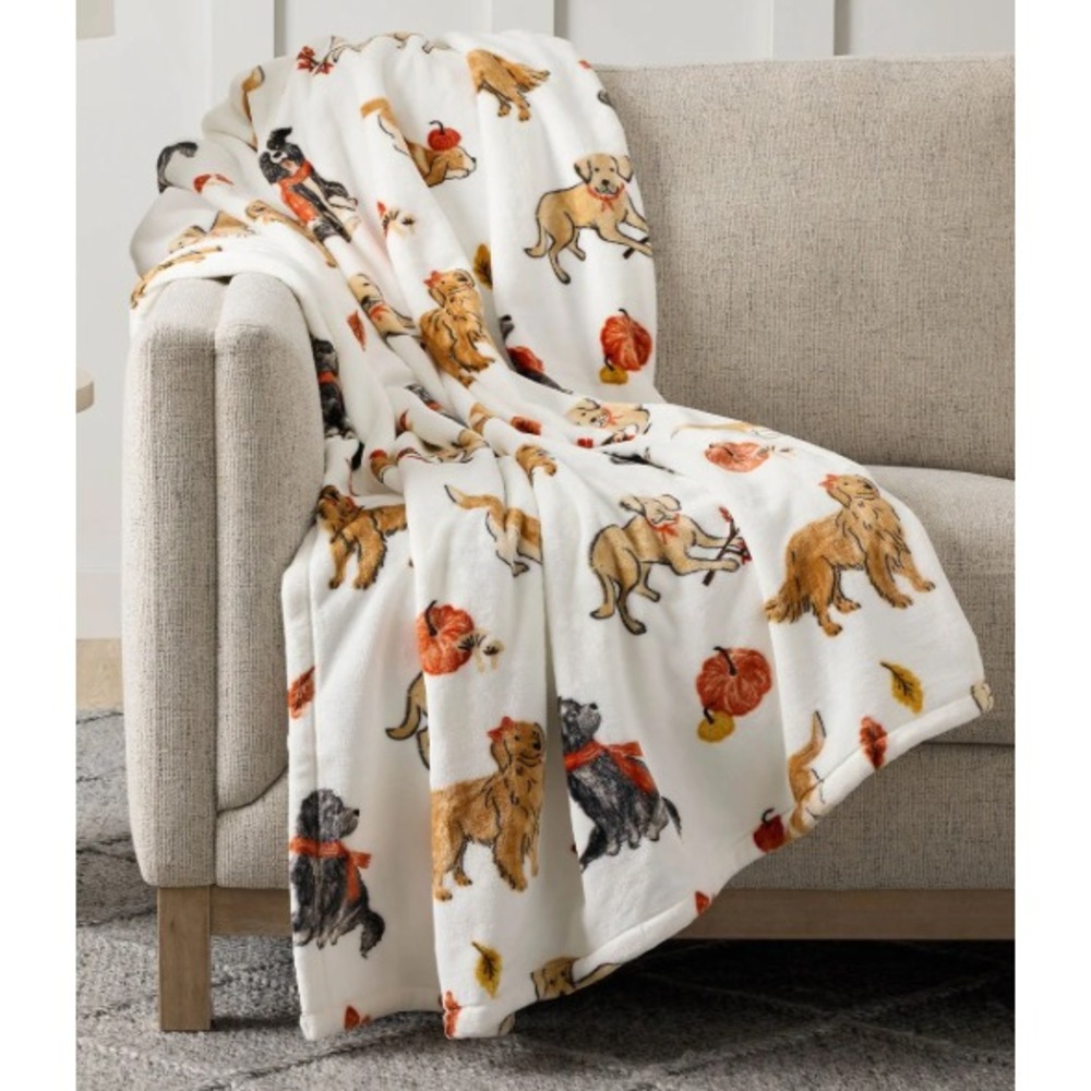 Members Mark Lounge Throw Blanket 60"x70" Soft Luxurious Dogs Fall Velvet Plush
